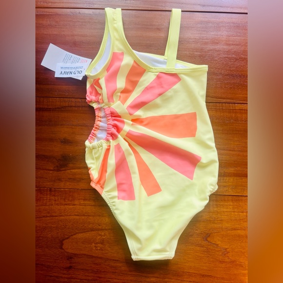 Girls Side Cutout One-Piece Swimsuit in Yellow Sunburst - Picture 3 of 5
